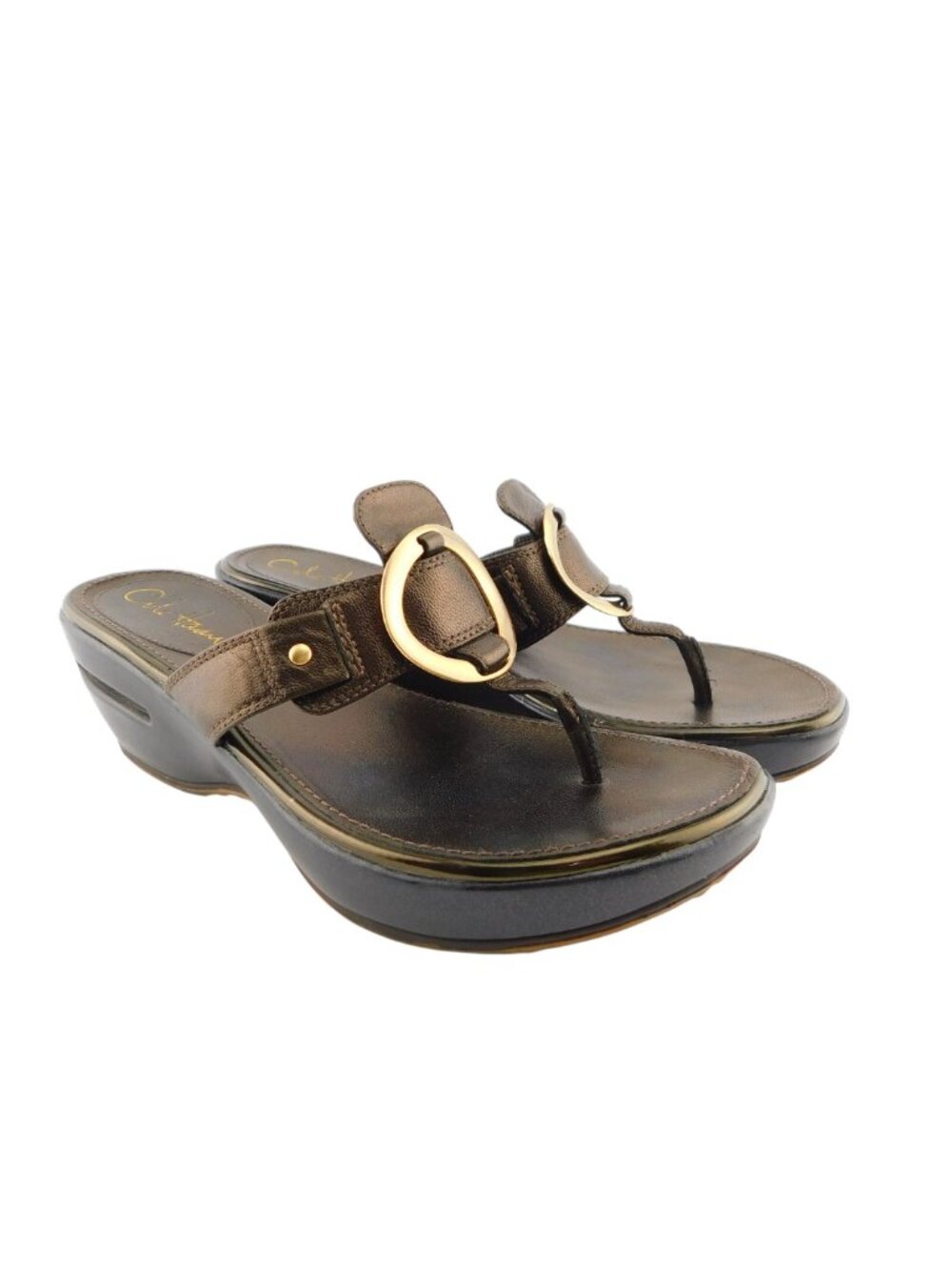 COLE HAAN Nike Air Metallic Bronze Leather Buckle Thong Sandals 8.5